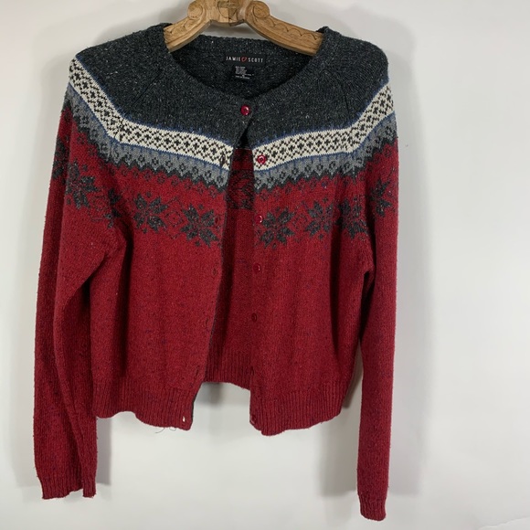 Vintage Sweaters - Vintage Wool Blend Cardigan Sweater Fair Isle M